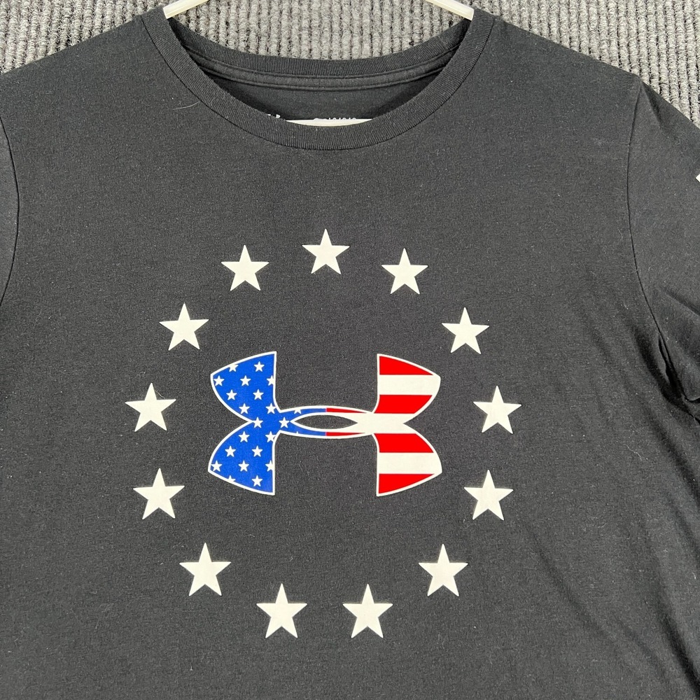 Under‎ Armour Womens Shirt Large Black Short Sleeve Patriotic American Heat Gear